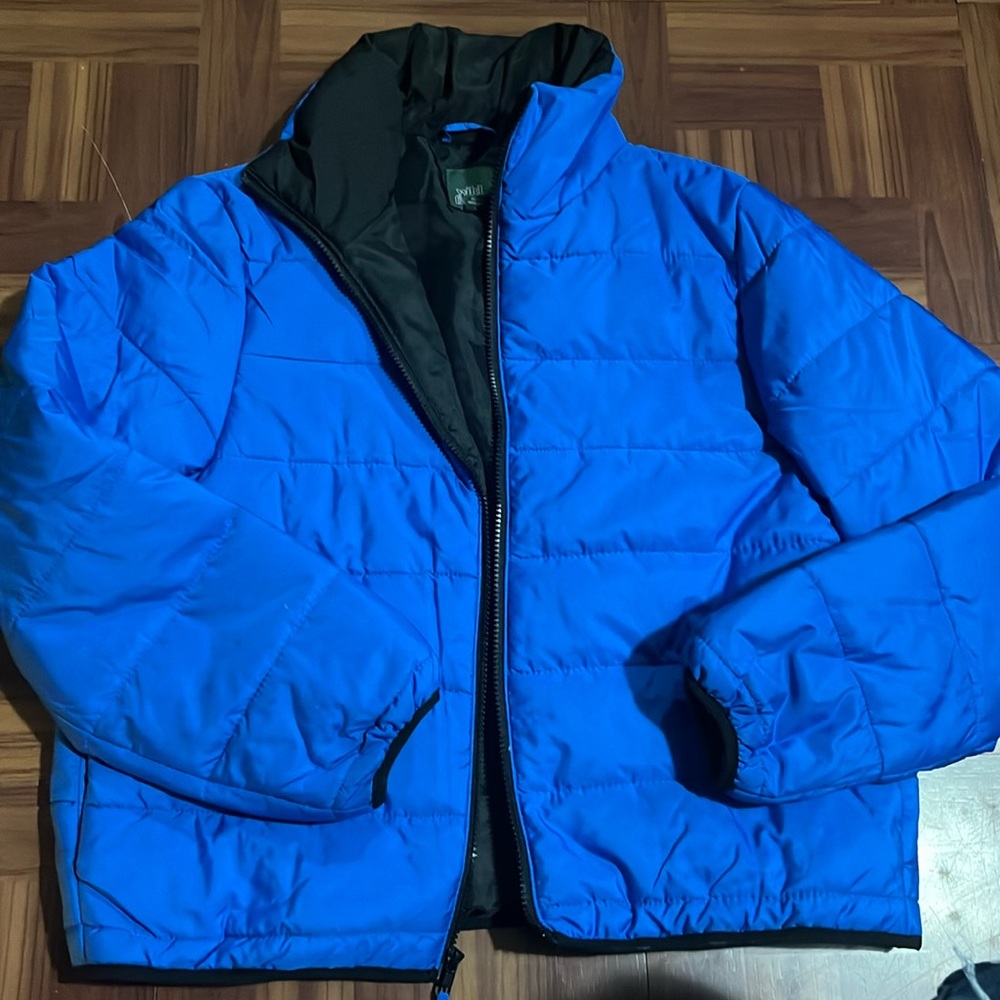 Blue puffer jacket